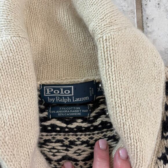 Vintage Polo Ralph Lauren Men’s Fair Isle Shawl Collar Sweater XL Wool - Picture 4 of 10
